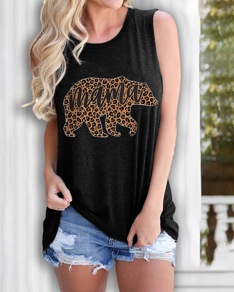 

Letter/Cheetah/Bear Print Casual Tank Women Top, Black