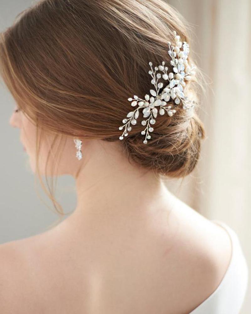 

Bride Wedding Hair Comb Clip Rhinestone Pearls Side Combs Headpiece Bridal Hair Accessories, Silver