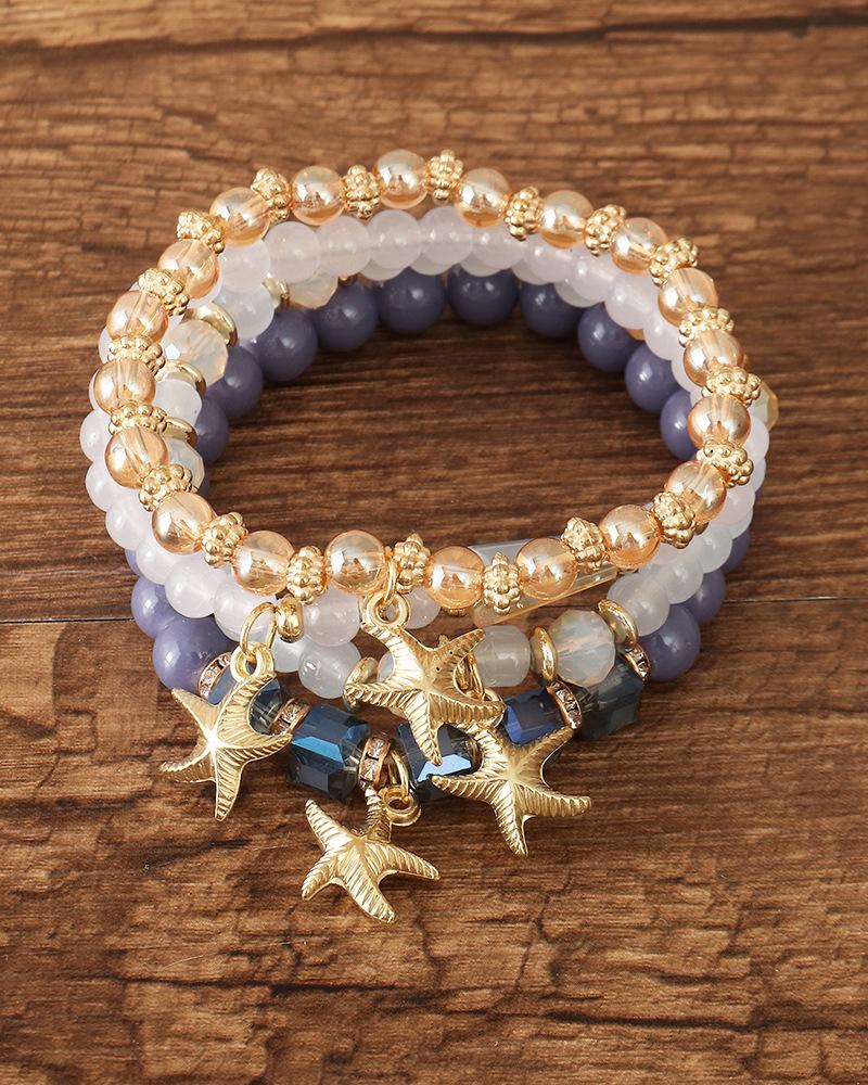 

1pc Vintage Bohemian Multilayered Stackable Beaded Summer Beach Surfing Bracelet, Purplish blue