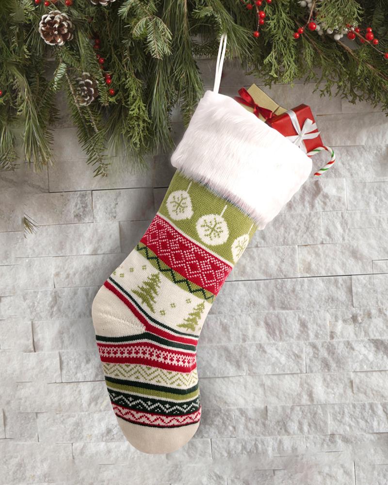 

Christmas Mixed Print Stockings Fluffy Trim Xmas Tree Hanging Ornaments, Style4