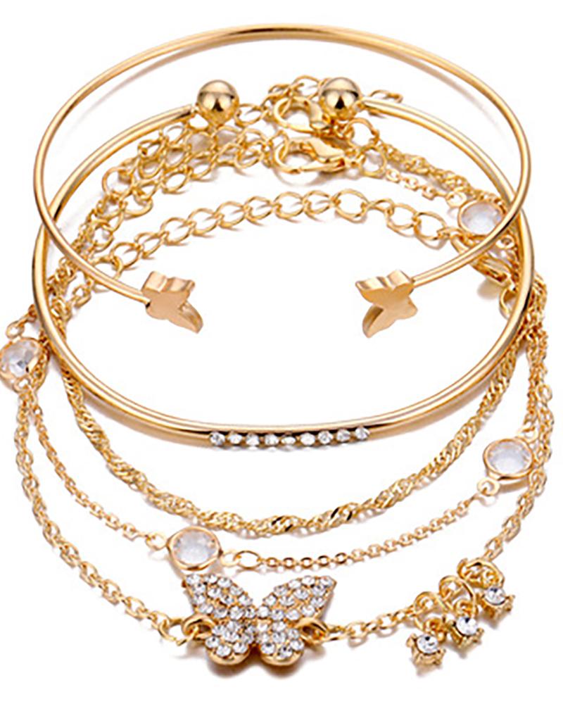 

Studded Butterfly Beaded Chain Bracelet, Style1