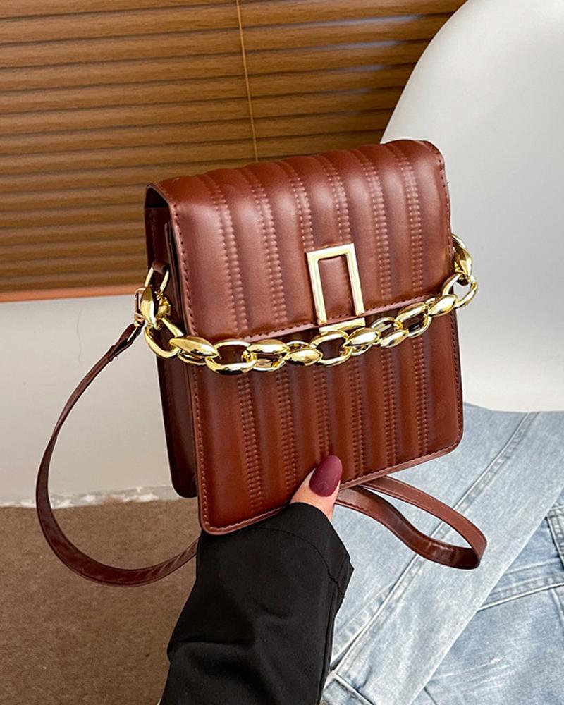 

Quilted Chain Decor Flap Crossbody Bag, Coffee
