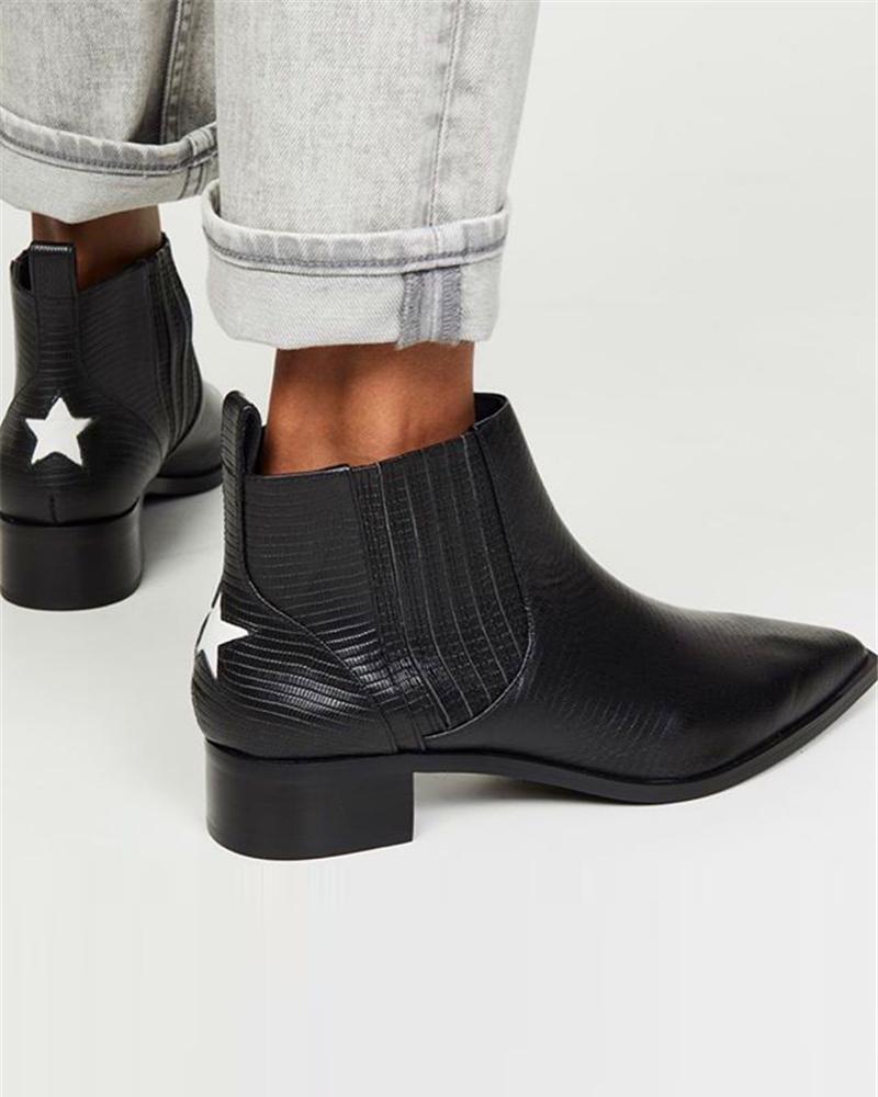 

Pointed Toe Star Print Ankle Boots, Black
