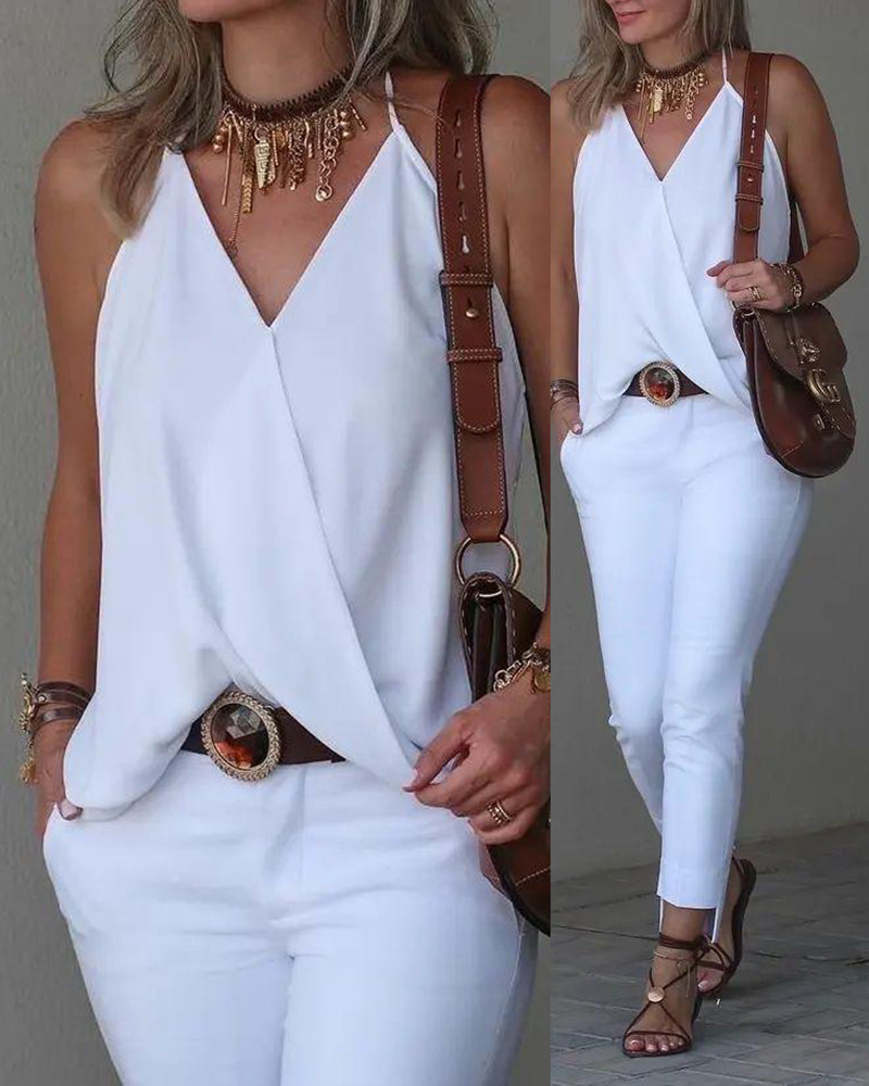 

Halter Sleeveless Wrap Tank Top, White