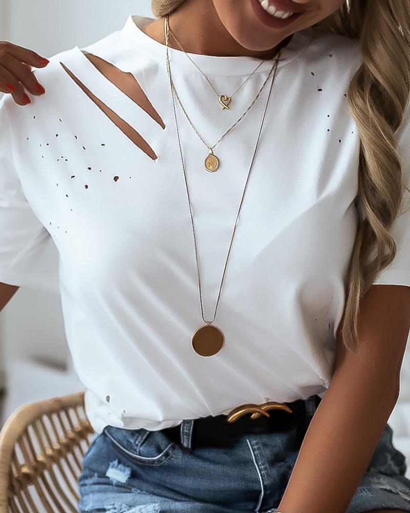 

Cut Out Design Short Sleeve Casual T-shirt, White