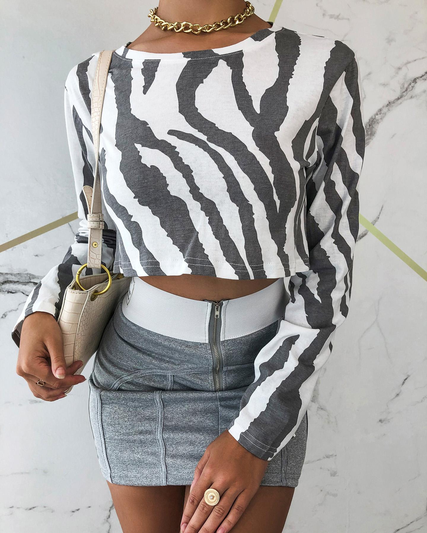 

Zebra Striped Print Top, Gray