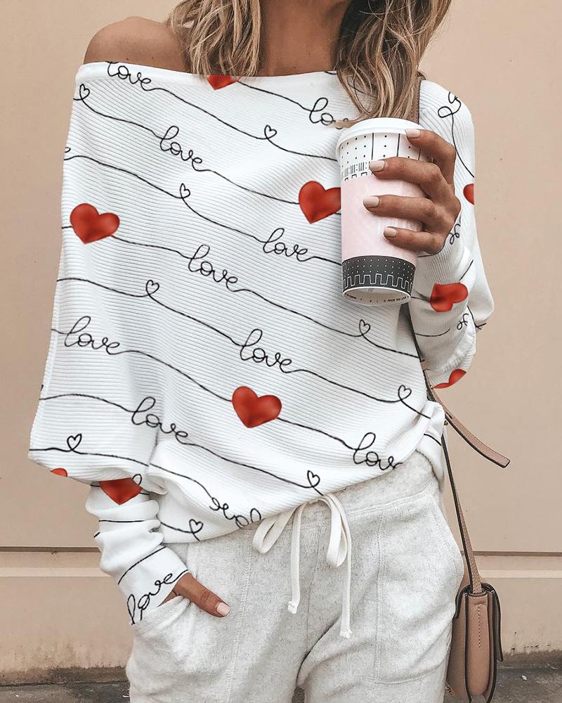 

Valentine' Day Heart Letter Print Top, White