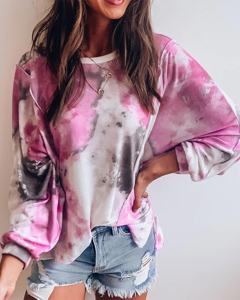 

Tie Dye Colorblock Round Neck T-shirt, Pink