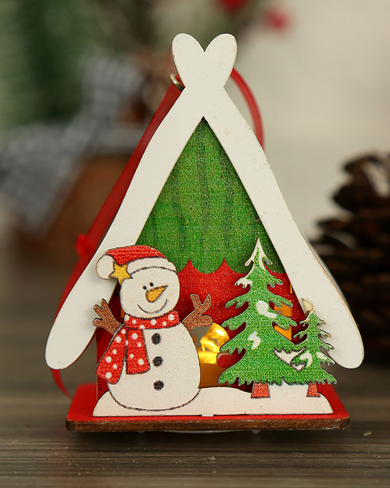 

Christmas Luminous Wooden House Creative Small House Ornament Home Party Christmas Tree Pendant, Style6