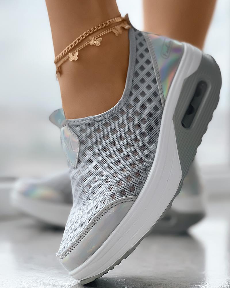 

Breathable Hollow Out Slip-on Sneakers, Gray