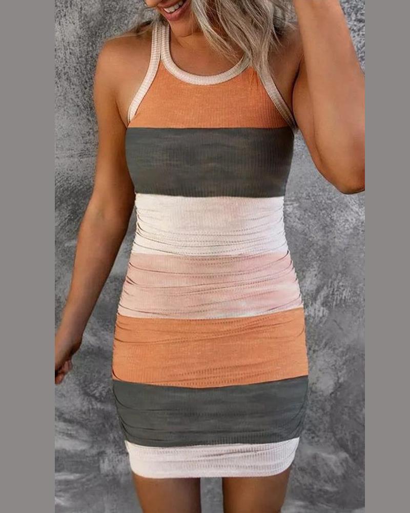 

Colorblock Sleeveless Casual Tank Dress, Multicolor
