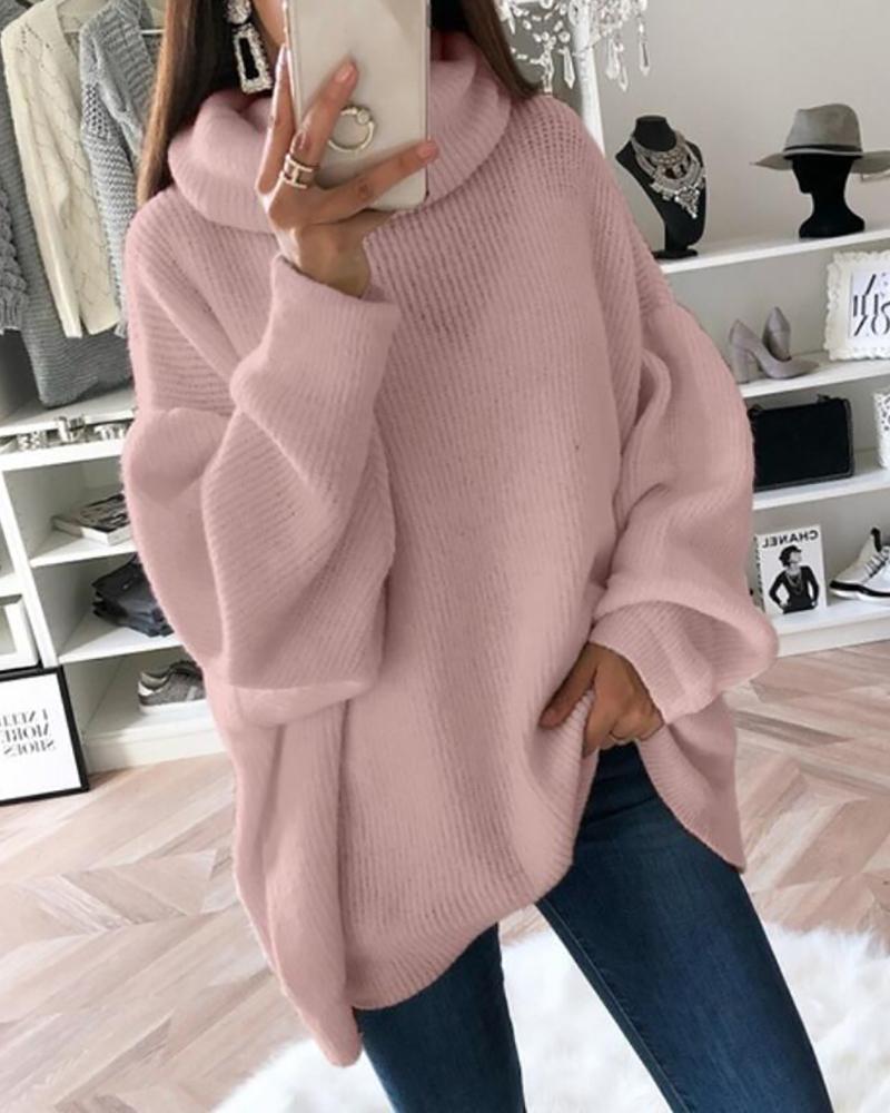 

High Neck Lantern Sleeve Sweater, Pink