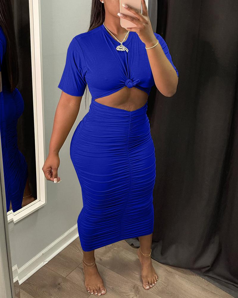

Short Sleeve Cutout Front Ruched Casual Dress, Blue