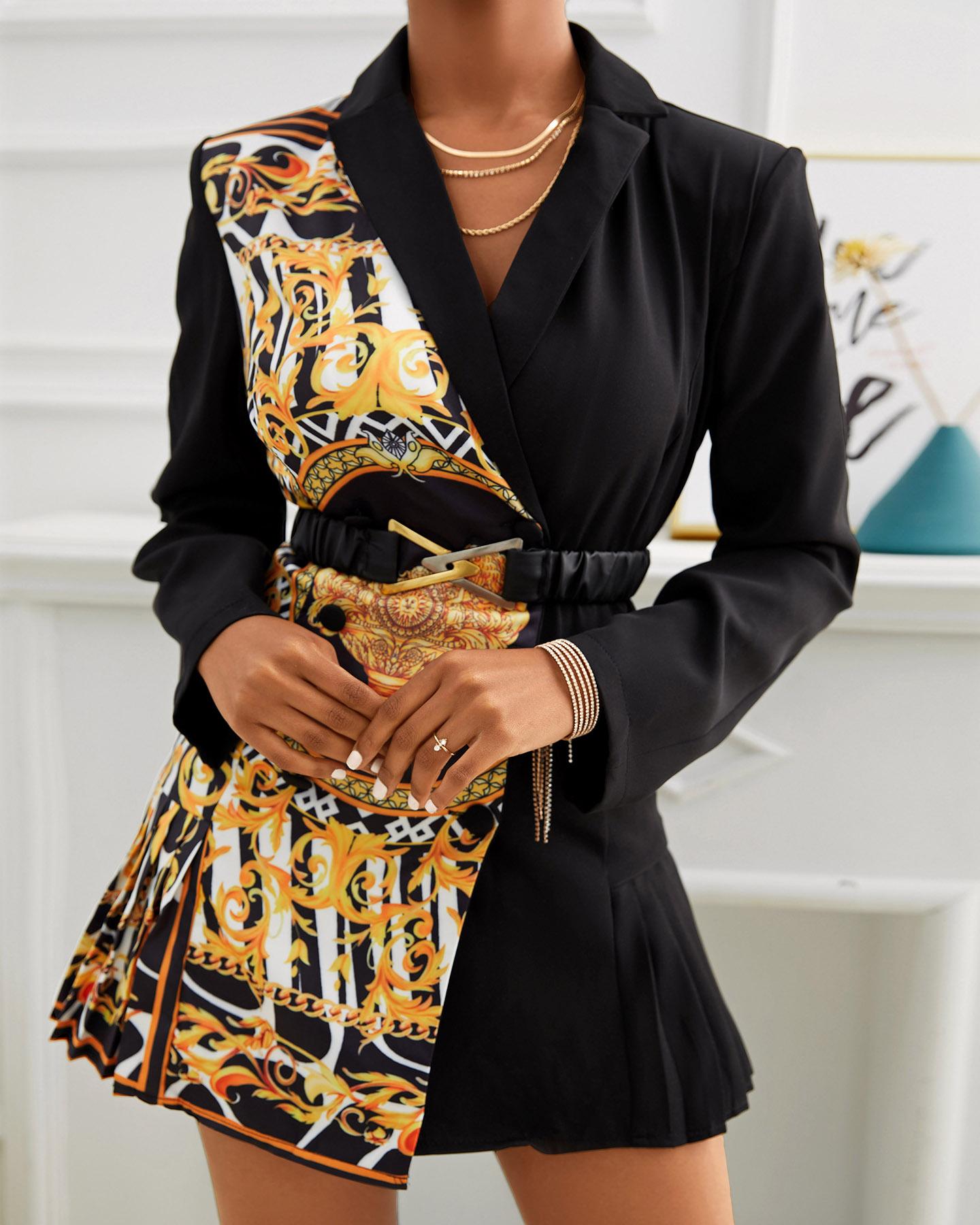

Chain Print Long Sleeve Blazer Dress, Multicolor