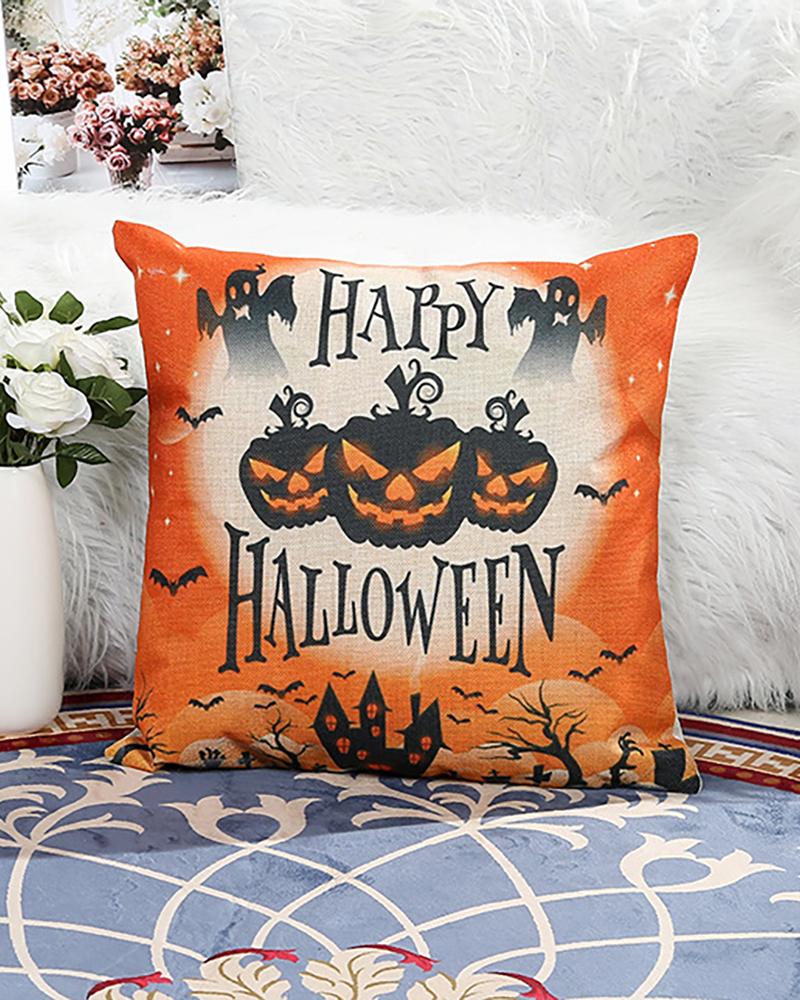 

Halloween Pumpkin Letter Print Cushion Cover Without Filler, Style4