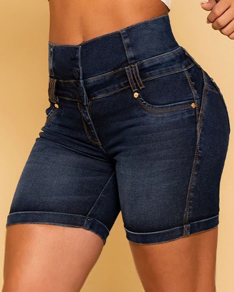 High Waist Pocket Design Denim Shorts