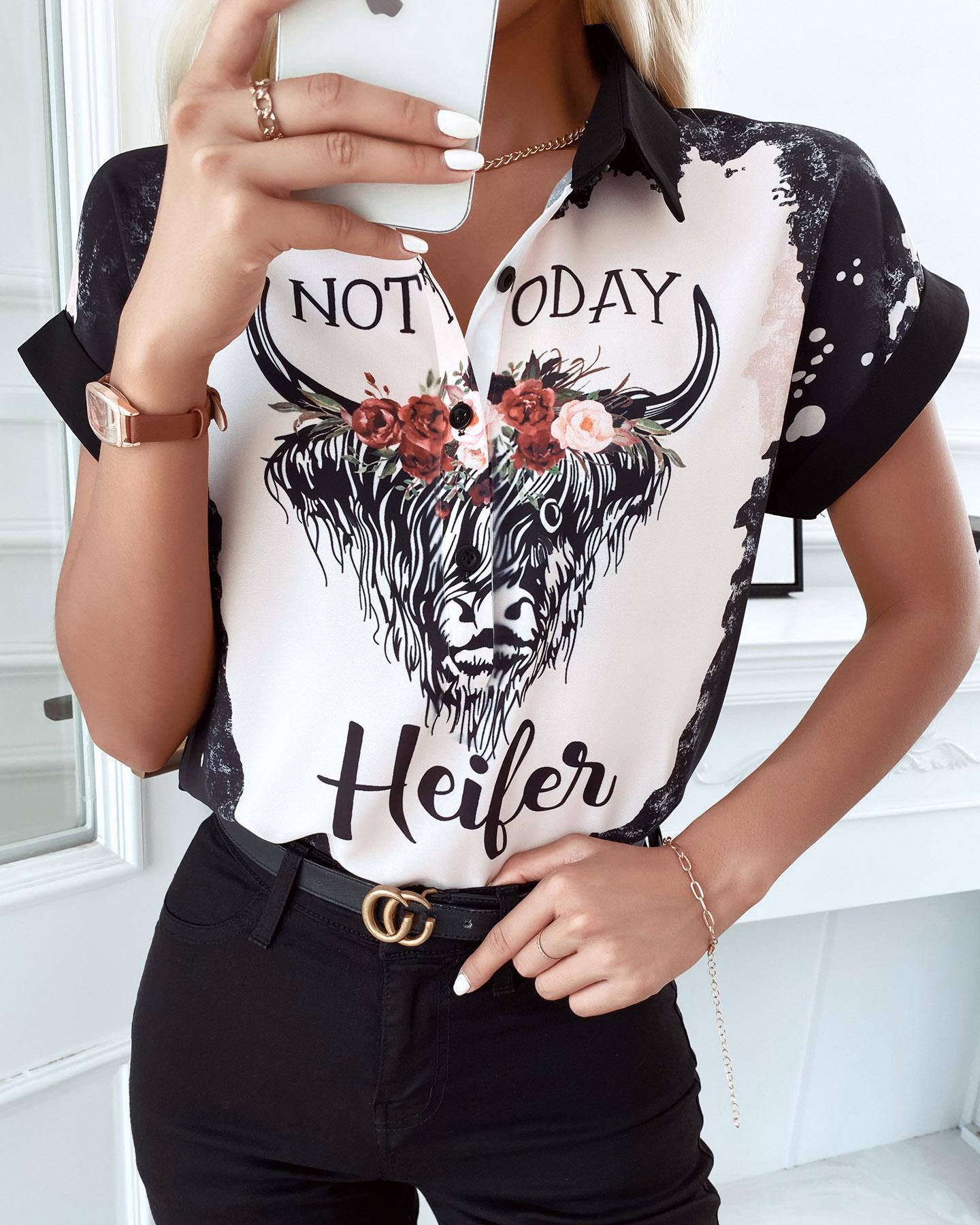 

Letter Graphic Print Colorblock Buttoned Shirt, Multicolor