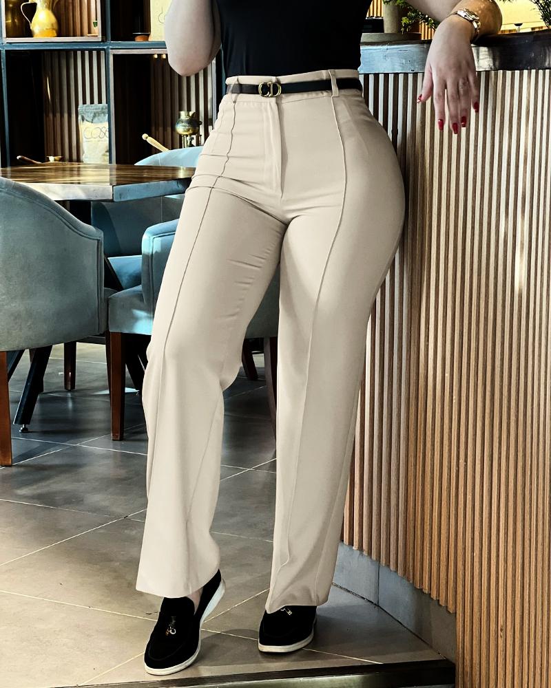 

High Waist Straight Leg Work Pants, Apricot