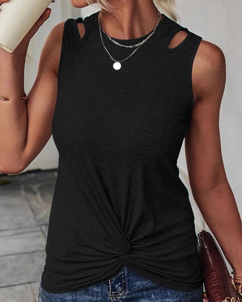 

Cutout Twisted Casual Tank Top, Black