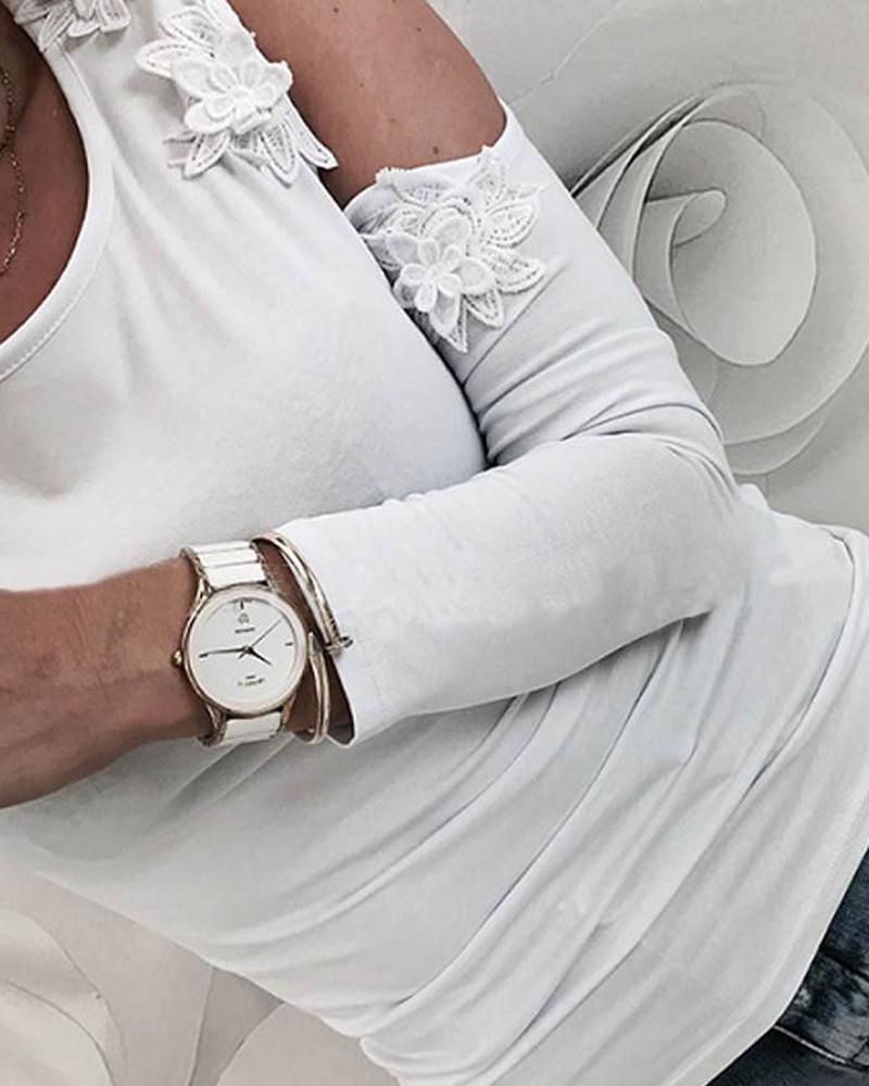 

Round Neck Cut Out Sleeve Top, White