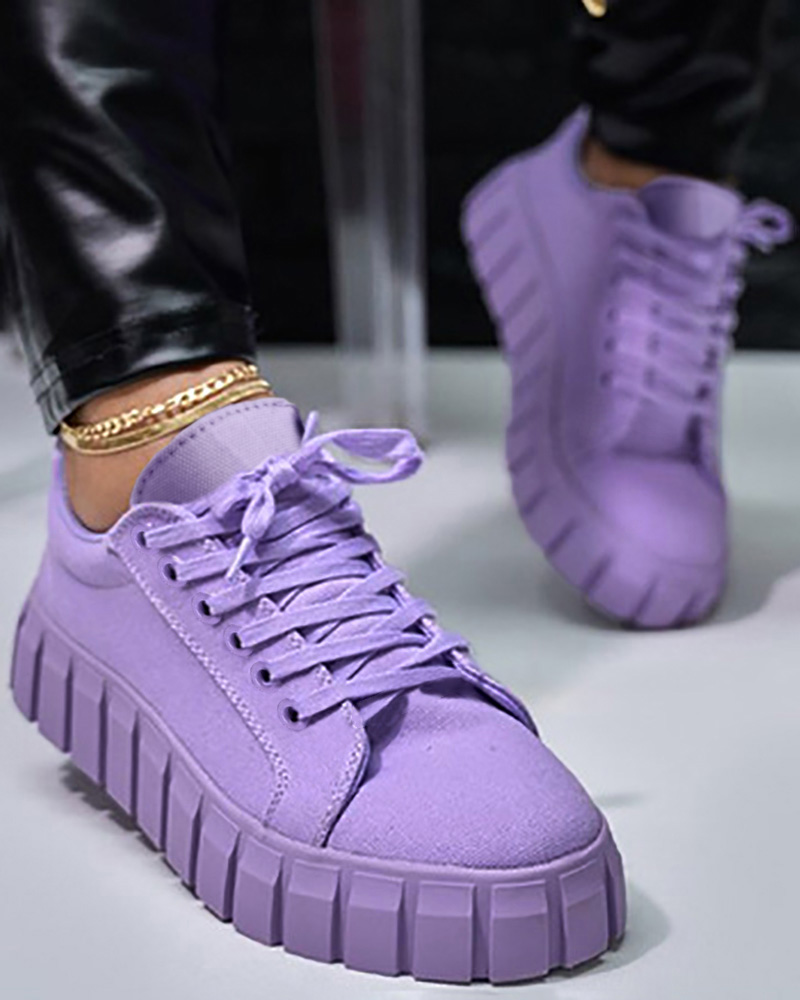 

Eyelet Lace-up Platform Sneakers, Purple