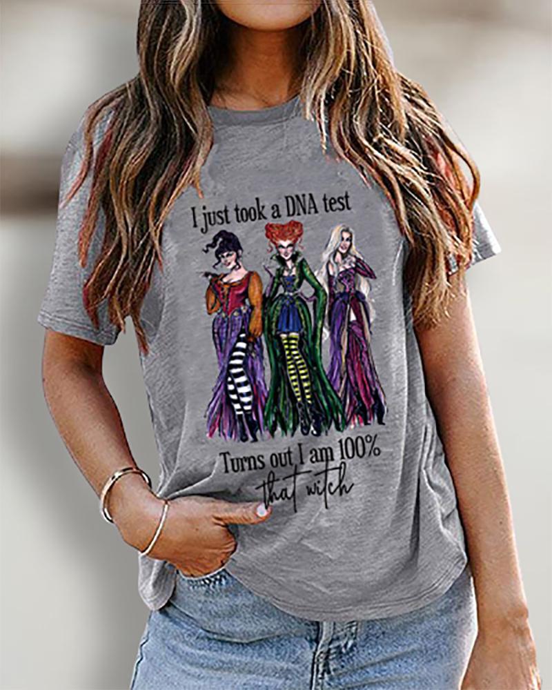 

Short Sleeve Halloween Graphic Letter Print Top, Gray