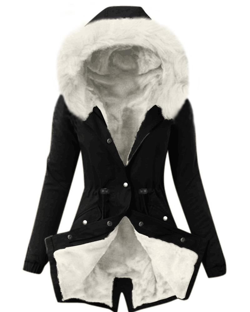 

Women's Parka Casual Winter Long Coat Drawstring Buttoned Lined Hooded Faux Fur Collar Jacket, White