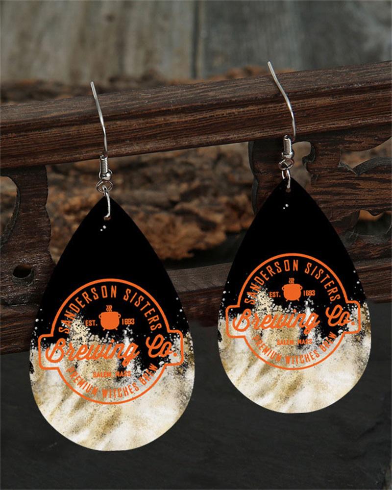 

1Pair Halloween Letter Beer Print Water Drop Earrings, Black