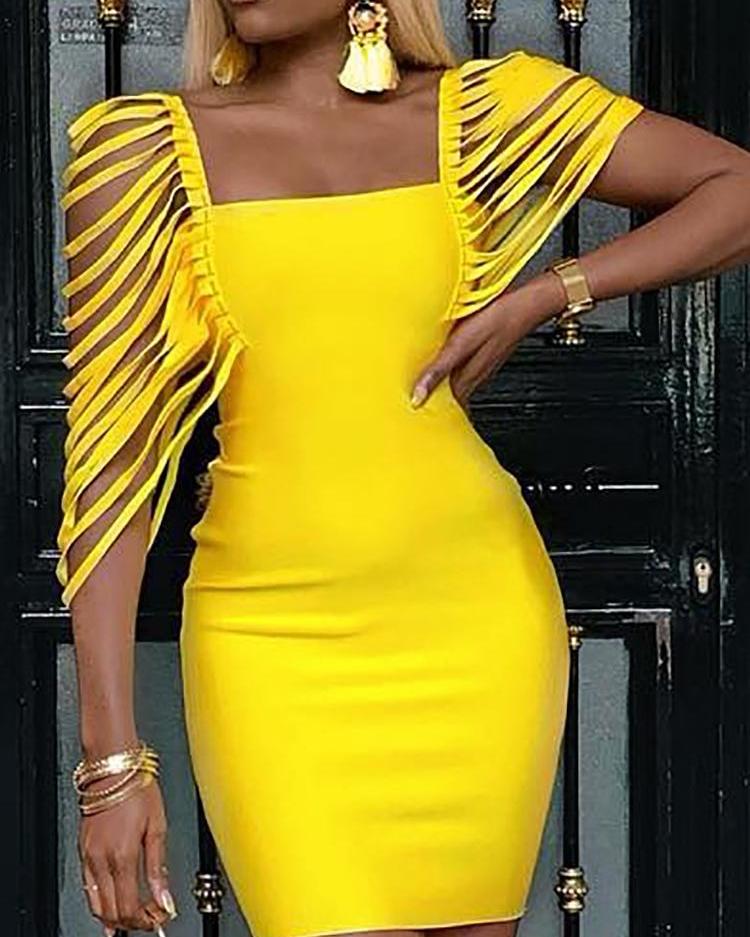 

Square Neck Tassel Embellished Bodycon Dress, Yellow