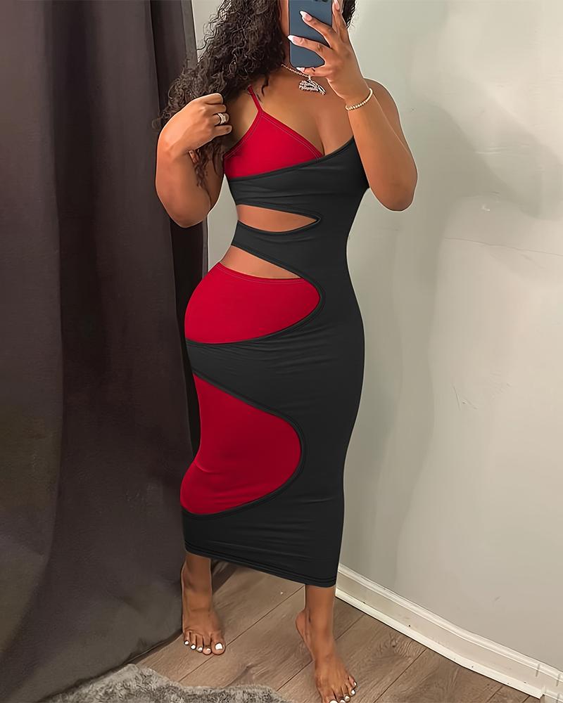 

2PCS Colorblock Cutout Bodycon Dresses Set, Black