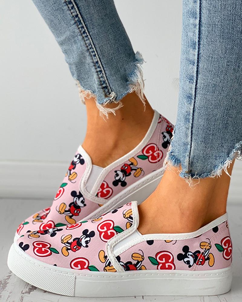 

Micky Letter Print Breathable Casual Shoes, Pink