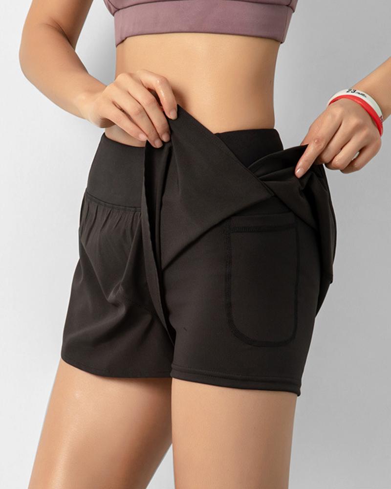 

High Waist Double Layered Yoga Shorts, Black