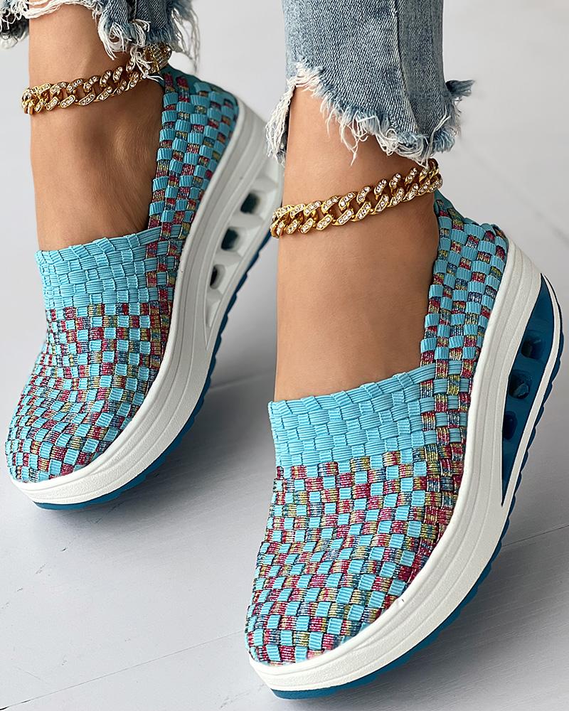 

Colorblock Braided Slip-on Casual Sneakers, Blue