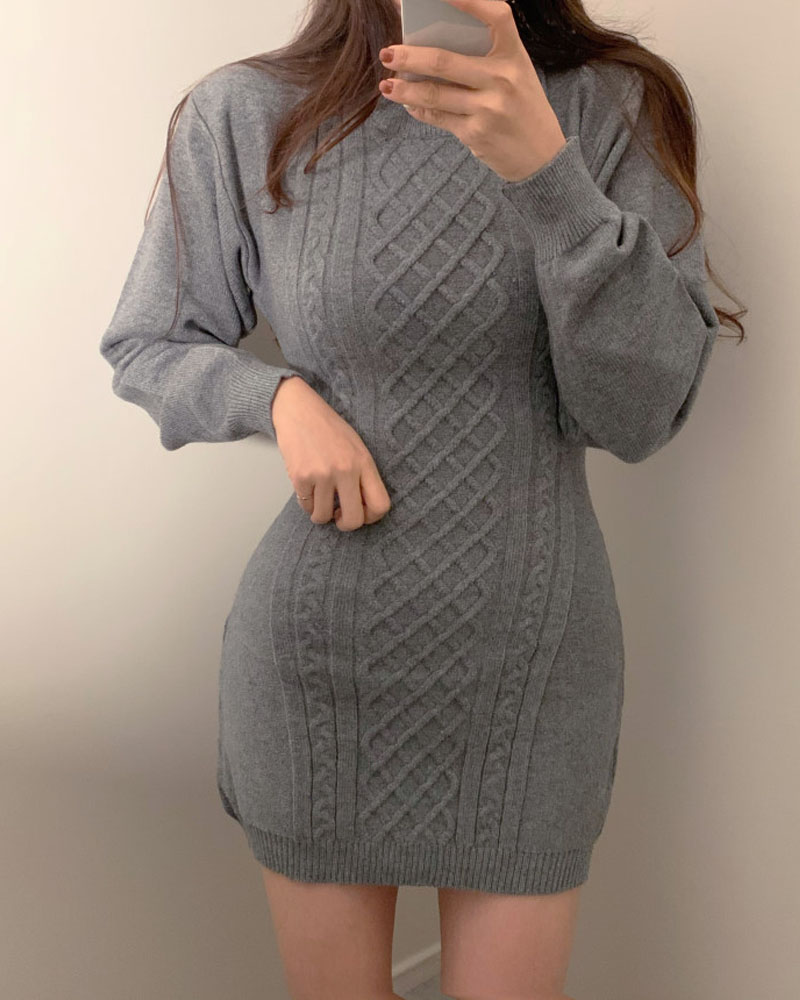 

Cutout Back Cable Knit Sweater Dress, Gray
