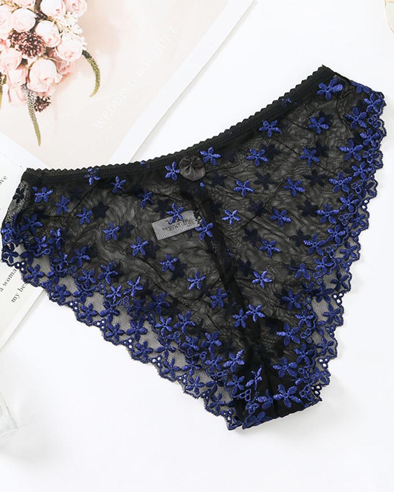 

Sexy Women Lace Floral Embroidered Low Waist Panties, Blue