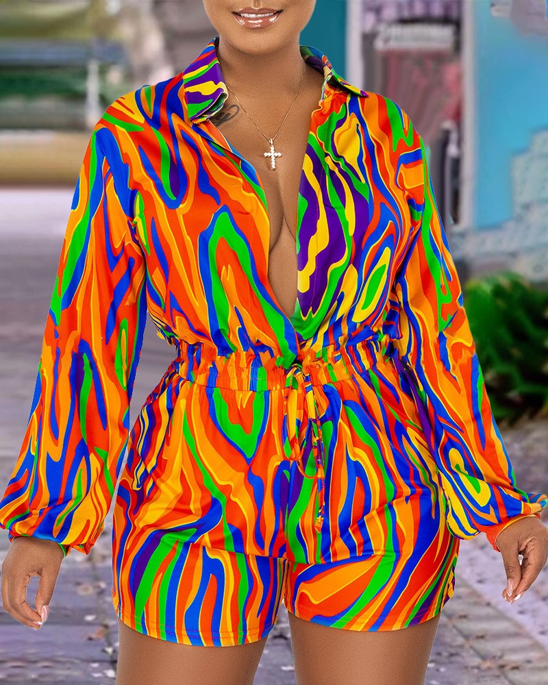 Abstract Print Long Sleeve Romper