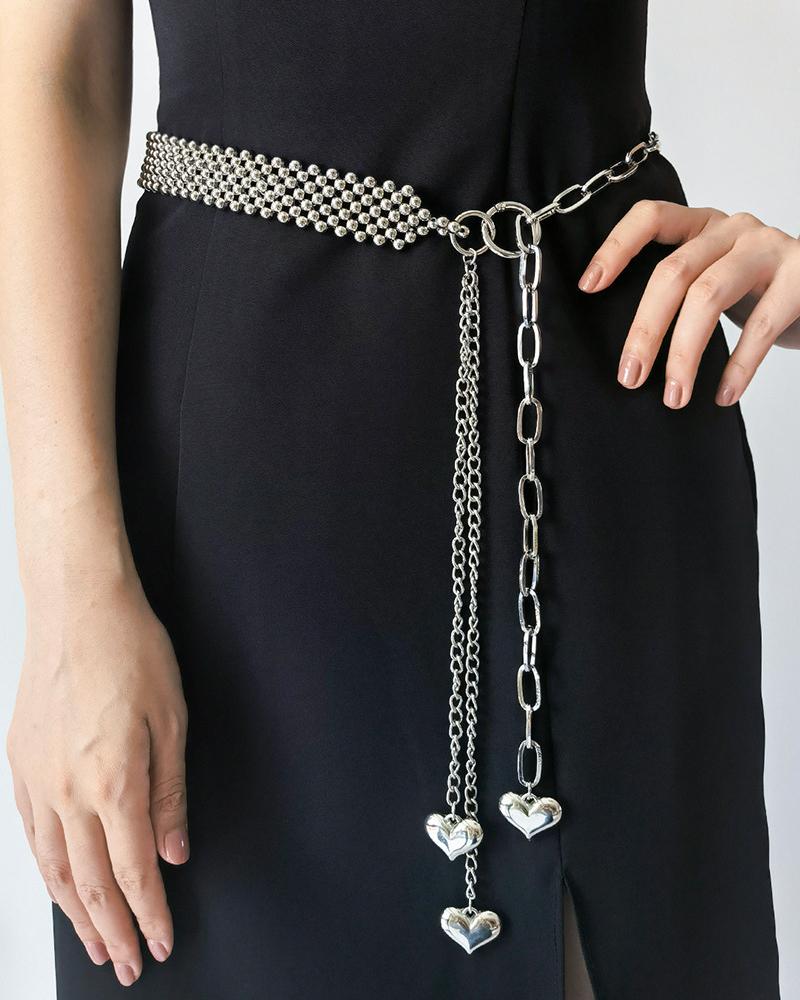 

Beaded Heart Tassel Waist Chain, Silver