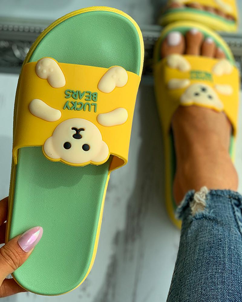 

Cartoon Letter Pattern Colorblock Casual Slippers, Yellow