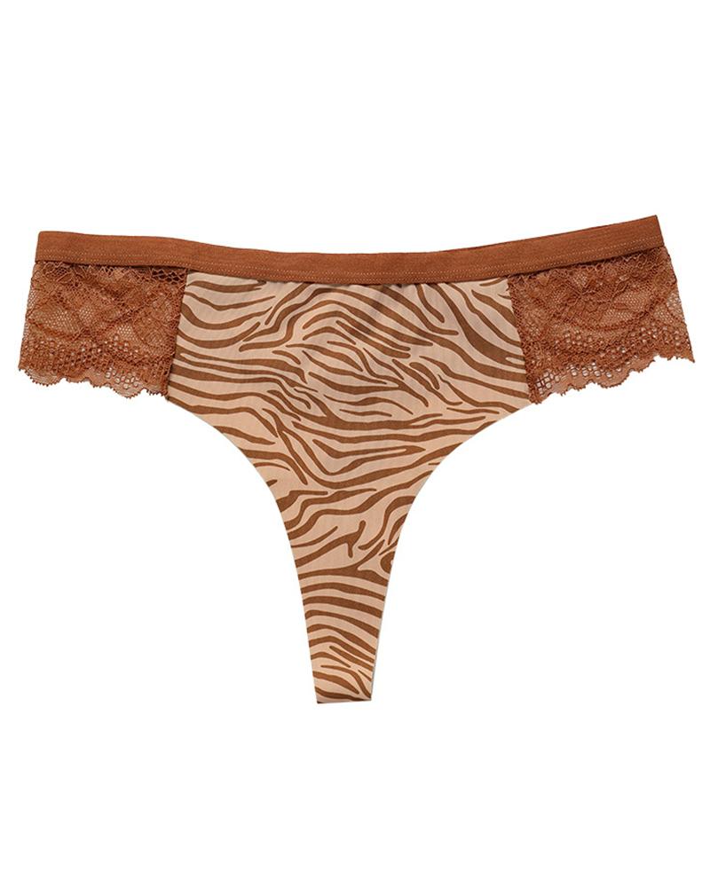 

Leopard Print Lace Patch Thong Panty, Red