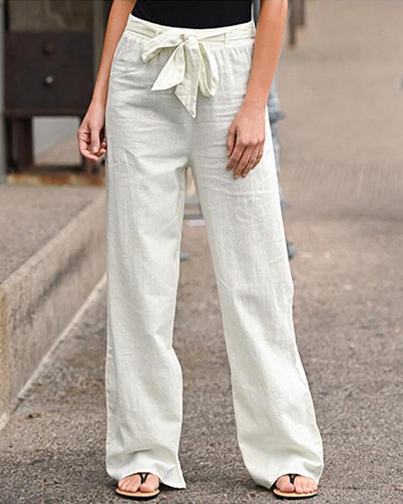 

Tied Detail Straight Leg Pants, White