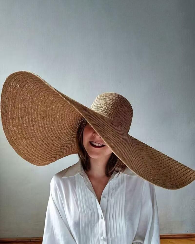 

Oversized Wide Brim Straw Beach Hat, Khaki