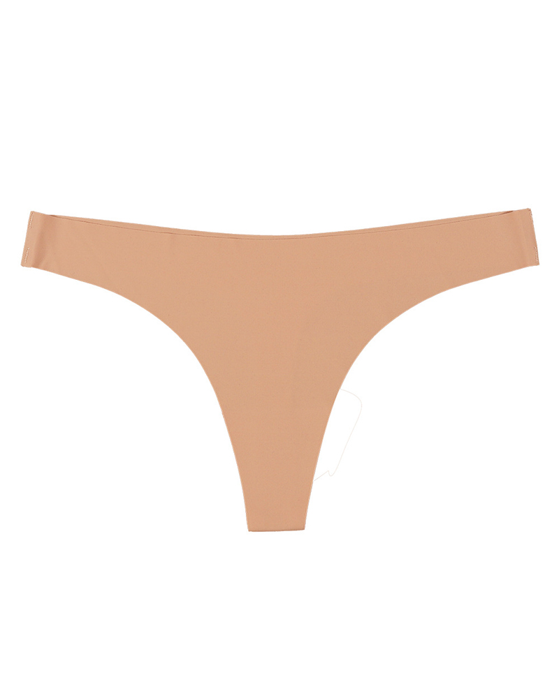 

Skinny Solid Color Low Waist Seamless Thong Panties, Nude