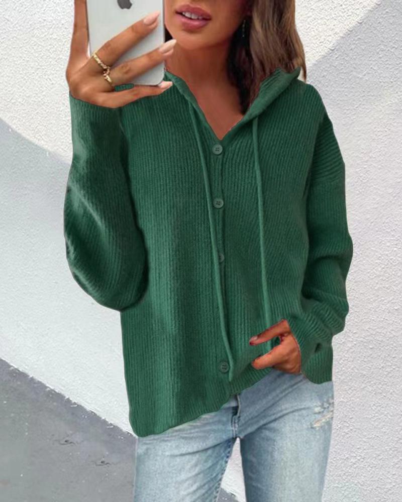 

Long Sleeve Hooded Button Front Cardigan, Green