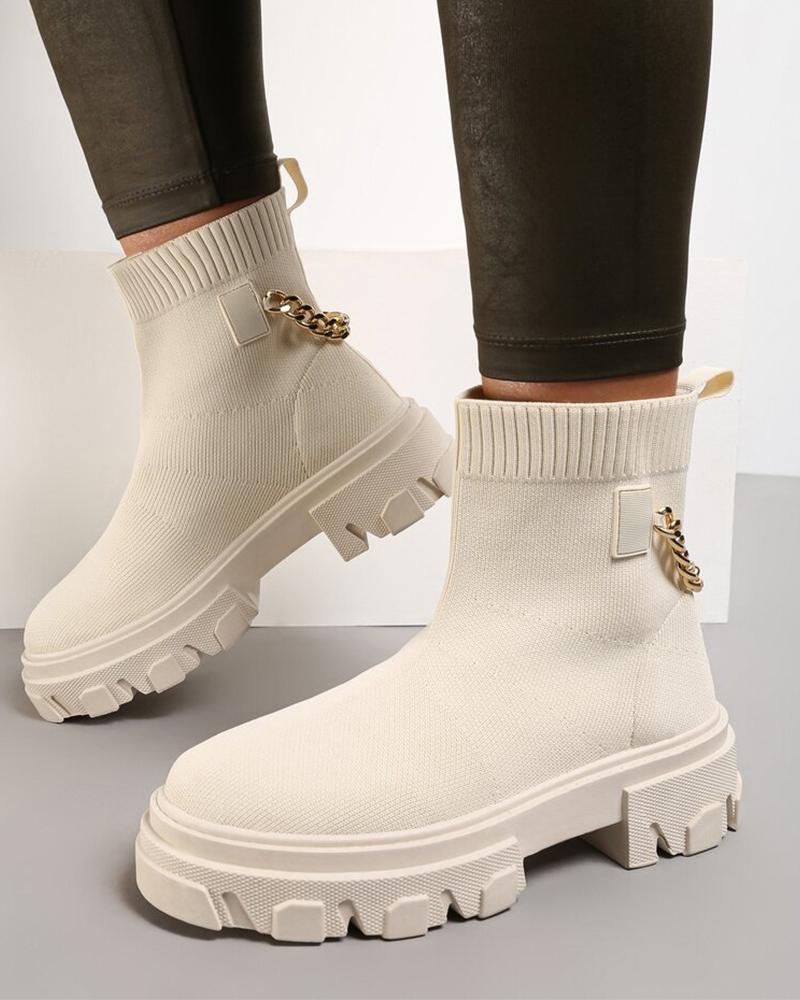 

Chic Ladies Canvas Round Toe Ankle Booties, White