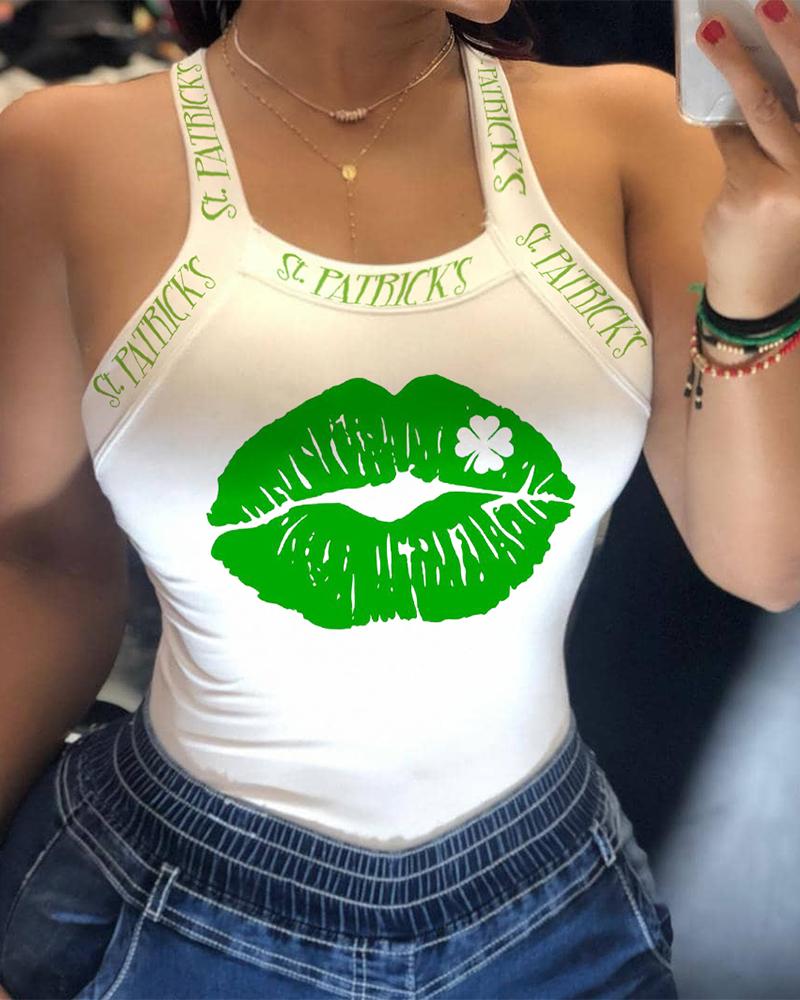 

St. Patrick's Day Lip & Letter Print Swing Tank, White