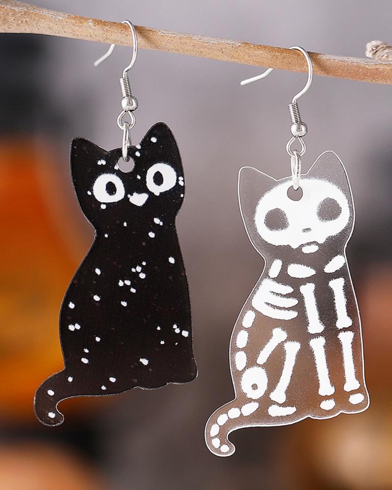

1Pair Halloween Skeleton Cat Dangle Earrings, Black
