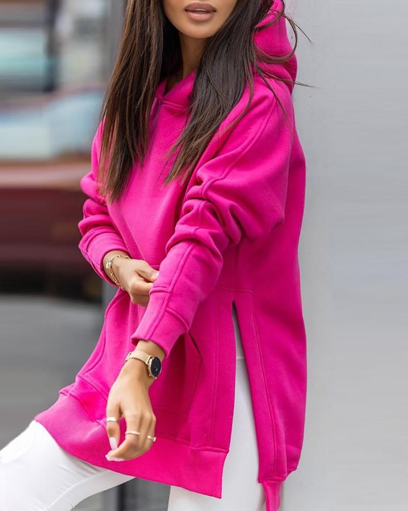 

RECYCLED Pocket Design High Slit Hooded Sweatshirt, Hot pink