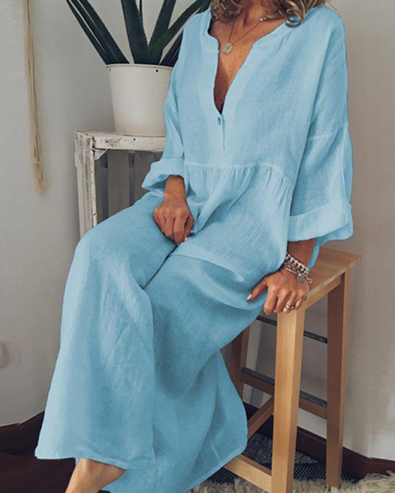 

Fashion Women V Neck Long Sleeve Maxi Dress, Blue