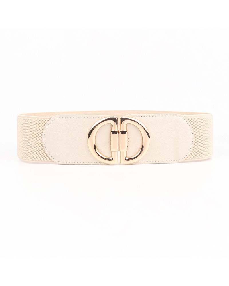 

1pc Metal D-Buckle Elastic Wide Belt, Beige