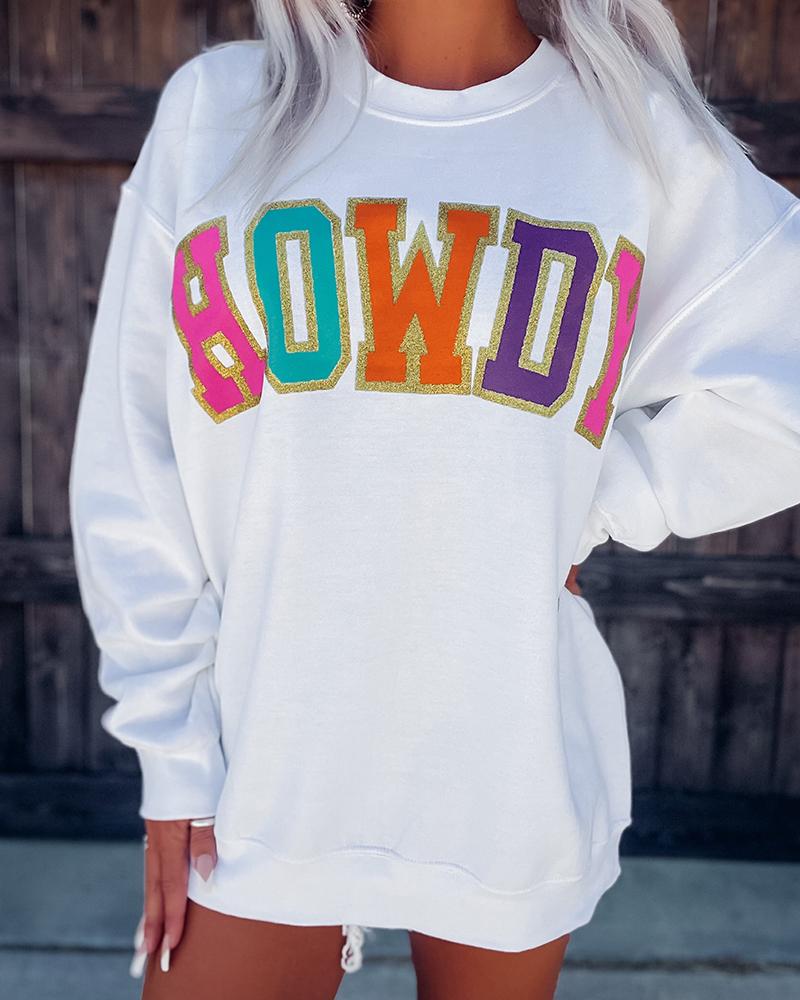 

Letter Print Long Sleeve Casual Sweatshirt, White